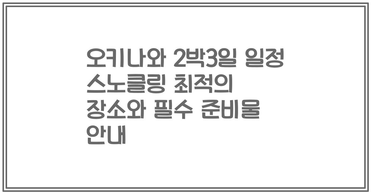 오키나와 2박3일 일정 스노클링 최적의 장소와 필수 준비물 안내